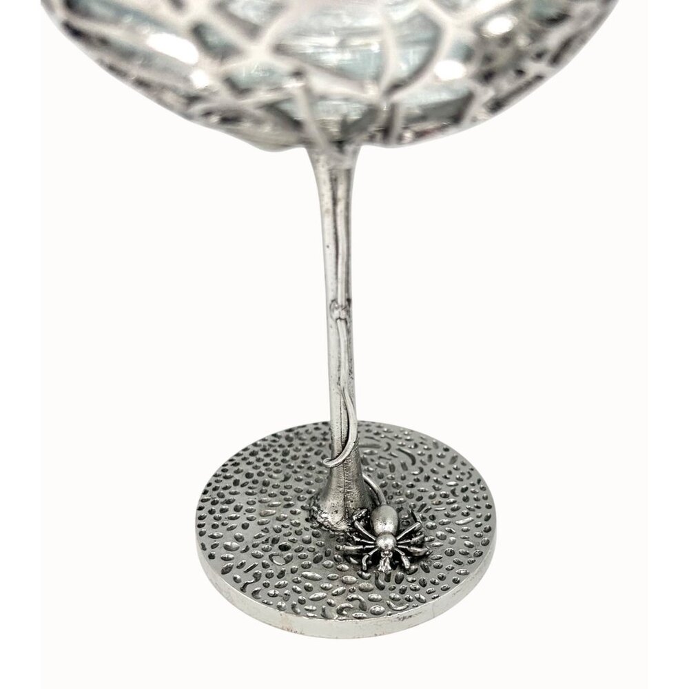 NEW TMD SILVER METAL SPIDERWEB STEMMED WINE & WHISKEY GLASS SET GOTHIC HALLOWEEN - Picture 4 of 5